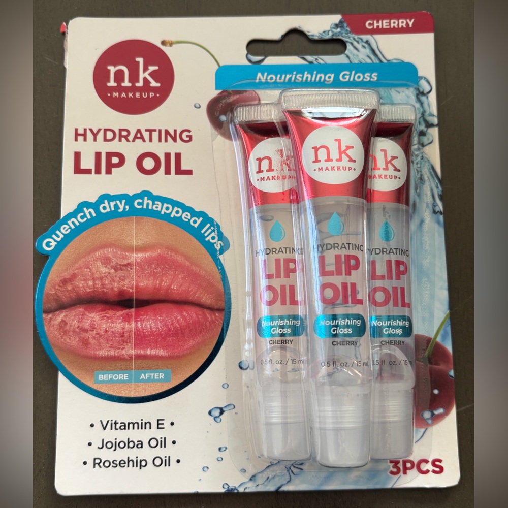 New- Nicka K Hydrating Lip Oil, cherry flavored, pack of 3